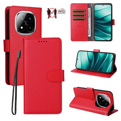 Litchi Texture RFID Blocking 3-Card Wallet Leather Phone Case, For Redmi K80 / Poco F7 Pro, For Redmi 14C 4G / 5G / 14R / Poco M7, For Redmi Note 14 4G Global 164.84mm, For Redmi Note 14 Pro 5G / 14 Pro+ 5G, For Redmi Turbo 4 5G / Poco X7 Pro 5G       ...