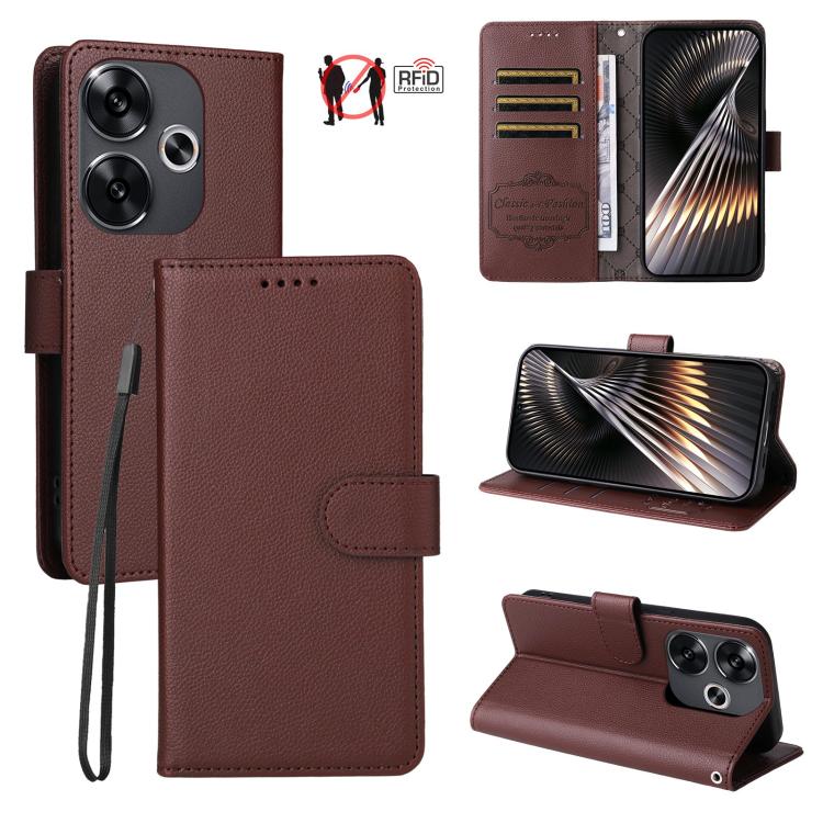 Litchi Texture RFID Blocking 3-Card Wallet Leather Phone Case, For Redmi K80 / Poco F7 Pro, For Redmi 14C 4G / 5G / 14R / Poco M7, For Redmi Note 14 4G Global 164.84mm, For Redmi Note 14 Pro 5G / 14 Pro+ 5G, For Redmi Turbo 4 5G / Poco X7 Pro 5G       ...