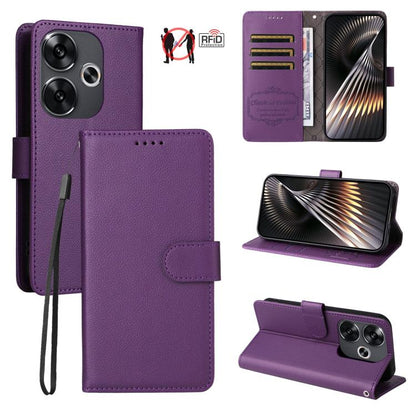 Litchi Texture RFID Blocking 3-Card Wallet Leather Phone Case, For Redmi K80 / Poco F7 Pro, For Redmi 14C 4G / 5G / 14R / Poco M7, For Redmi Note 14 4G Global 164.84mm, For Redmi Note 14 Pro 5G / 14 Pro+ 5G, For Redmi Turbo 4 5G / Poco X7 Pro 5G       ...