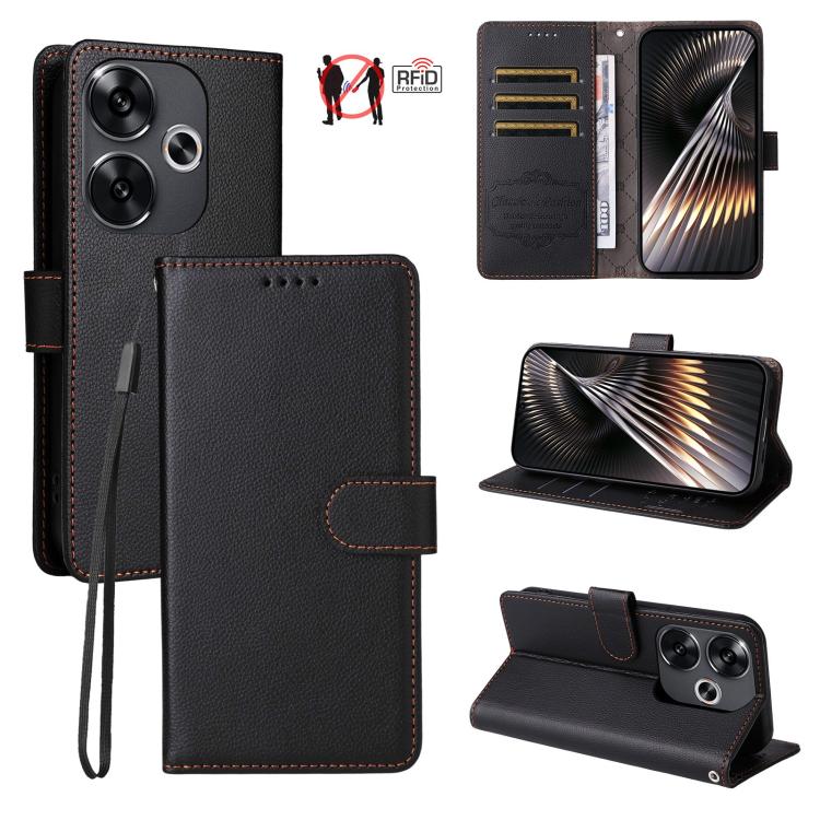 Litchi Texture RFID Blocking 3-Card Wallet Leather Phone Case, For Redmi K80 / Poco F7 Pro, For Redmi 14C 4G / 5G / 14R / Poco M7, For Redmi Note 14 4G Global 164.84mm, For Redmi Note 14 Pro 5G / 14 Pro+ 5G, For Redmi Turbo 4 5G / Poco X7 Pro 5G       ...