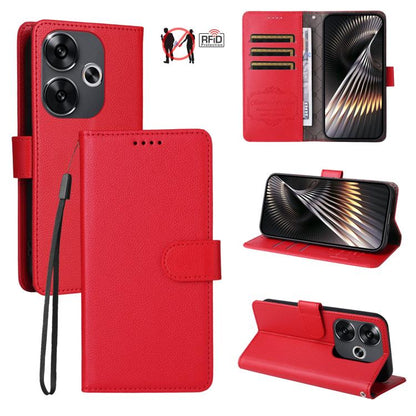 Litchi Texture RFID Blocking 3-Card Wallet Leather Phone Case, For Redmi K80 / Poco F7 Pro, For Redmi 14C 4G / 5G / 14R / Poco M7, For Redmi Note 14 4G Global 164.84mm, For Redmi Note 14 Pro 5G / 14 Pro+ 5G, For Redmi Turbo 4 5G / Poco X7 Pro 5G       ...