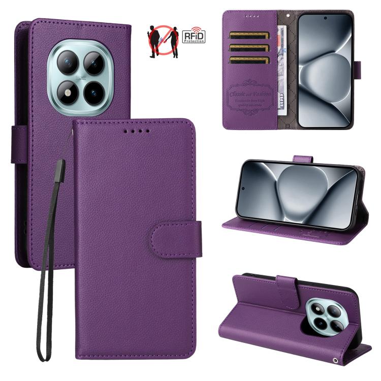 Litchi Texture RFID Blocking 3-Card Wallet Leather Phone Case, For Redmi 15a 5G, For Redmi Turbo 5 Max 5G / Poco X8 Pro Max 5G, For Redmi Turbo 5 5G / Poco X8 Pro 5G, For Redmi Note 15 Pro+ 5G Global 163.3mm, For Redmi Note 15 4G / 5G Global 164mm     ...