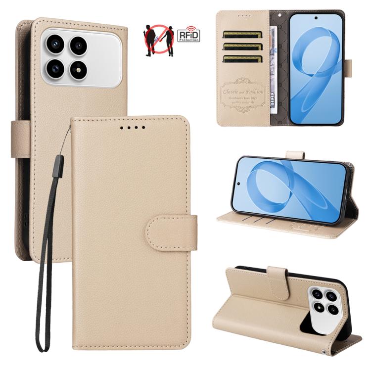 Litchi Texture RFID Blocking 3-Card Wallet Leather Phone Case, For Redmi 15a 5G, For Redmi Turbo 5 Max 5G / Poco X8 Pro Max 5G, For Redmi Turbo 5 5G / Poco X8 Pro 5G, For Redmi Note 15 Pro+ 5G Global 163.3mm, For Redmi Note 15 4G / 5G Global 164mm     ...
