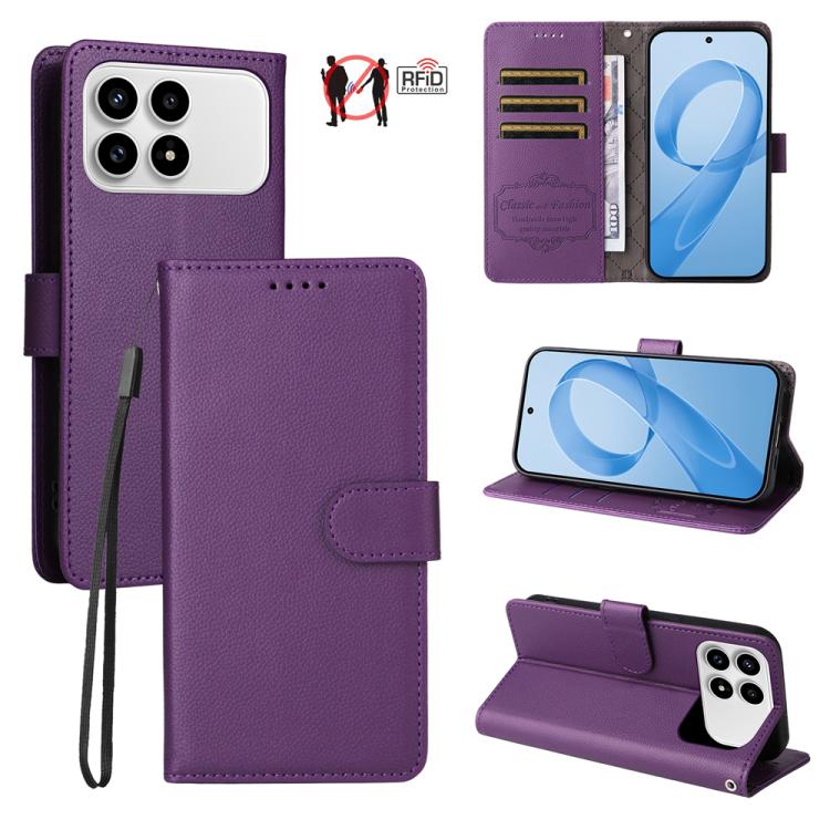 Litchi Texture RFID Blocking 3-Card Wallet Leather Phone Case, For Redmi 15a 5G, For Redmi Turbo 5 Max 5G / Poco X8 Pro Max 5G, For Redmi Turbo 5 5G / Poco X8 Pro 5G, For Redmi Note 15 Pro+ 5G Global 163.3mm, For Redmi Note 15 4G / 5G Global 164mm     ...