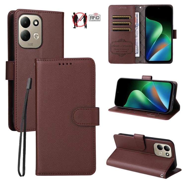 Litchi Texture RFID Blocking 3-Card Wallet Leather Phone Case, For Redmi Note 17 5G / 4G Global 171mm, For Redmi Note 17 Pro+ 5G Global 163mm, For Redmi 17 5G / 4G Global 170mm, For Redmi 15a 5G, For Redmi Turbo 5 Max 5G / Poco X8 Pro Max 5G           ...
