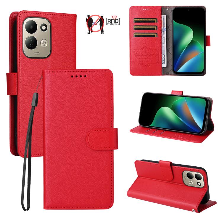 Litchi Texture RFID Blocking 3-Card Wallet Leather Phone Case, For Redmi Note 17 5G / 4G Global 171mm, For Redmi Note 17 Pro+ 5G Global 163mm, For Redmi 17 5G / 4G Global 170mm, For Redmi 15a 5G, For Redmi Turbo 5 Max 5G / Poco X8 Pro Max 5G           ...