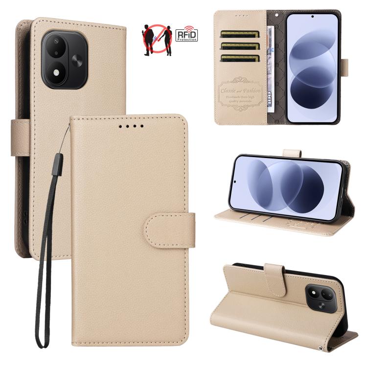 Litchi Texture RFID Blocking 3-Card Wallet Leather Phone Case, For Redmi Note 17 5G / 4G Global 171mm, For Redmi Note 17 Pro+ 5G Global 163mm, For Redmi 17 5G / 4G Global 170mm, For Redmi 15a 5G, For Redmi Turbo 5 Max 5G / Poco X8 Pro Max 5G           ...