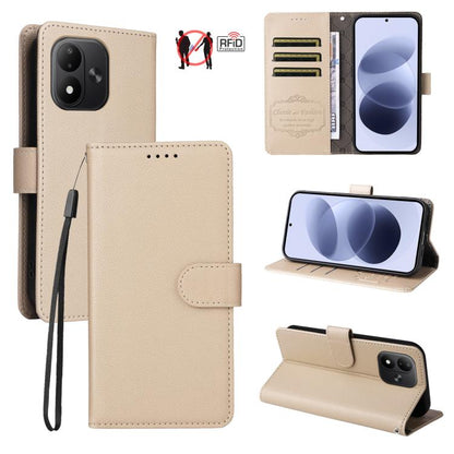 Litchi Texture RFID Blocking 3-Card Wallet Leather Phone Case, For Redmi Note 17 5G / 4G Global 171mm, For Redmi Note 17 Pro+ 5G Global 163mm, For Redmi 17 5G / 4G Global 170mm, For Redmi 15a 5G, For Redmi Turbo 5 Max 5G / Poco X8 Pro Max 5G           ...
