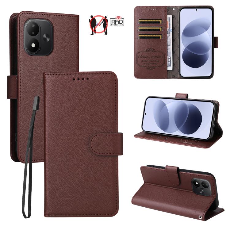 Litchi Texture RFID Blocking 3-Card Wallet Leather Phone Case, For Redmi Note 17 5G / 4G Global 171mm, For Redmi Note 17 Pro+ 5G Global 163mm, For Redmi 17 5G / 4G Global 170mm, For Redmi 15a 5G, For Redmi Turbo 5 Max 5G / Poco X8 Pro Max 5G           ...