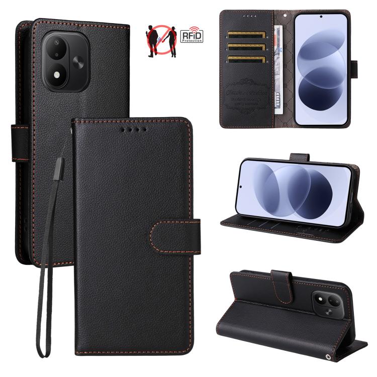 Litchi Texture RFID Blocking 3-Card Wallet Leather Phone Case, For Redmi Note 17 5G / 4G Global 171mm, For Redmi Note 17 Pro+ 5G Global 163mm, For Redmi 17 5G / 4G Global 170mm, For Redmi 15a 5G, For Redmi Turbo 5 Max 5G / Poco X8 Pro Max 5G           ...