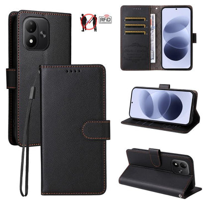 Litchi Texture RFID Blocking 3-Card Wallet Leather Phone Case, For Redmi Note 17 5G / 4G Global 171mm, For Redmi Note 17 Pro+ 5G Global 163mm, For Redmi 17 5G / 4G Global 170mm, For Redmi 15a 5G, For Redmi Turbo 5 Max 5G / Poco X8 Pro Max 5G           ...