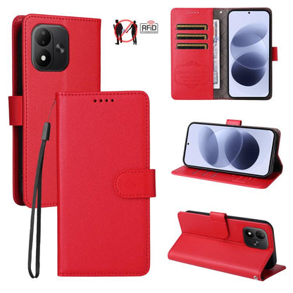 Litchi Texture RFID Blocking 3-Card Wallet Leather Phone Case, For Redmi Note 17 5G / 4G Global 171mm, For Redmi Note 17 Pro+ 5G Global 163mm, For Redmi 17 5G / 4G Global 170mm, For Redmi 15a 5G, For Redmi Turbo 5 Max 5G / Poco X8 Pro Max 5G           ...