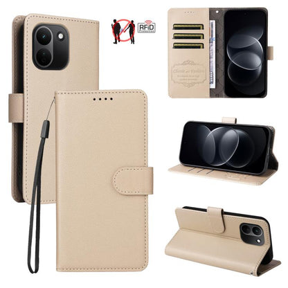 Litchi Texture RFID Blocking 3-Card Wallet Leather Phone Case, For Redmi Note 17 5G / 4G Global 171mm, For Redmi Note 17 Pro+ 5G Global 163mm, For Redmi 17 5G / 4G Global 170mm, For Redmi 15a 5G, For Redmi Turbo 5 Max 5G / Poco X8 Pro Max 5G           ...