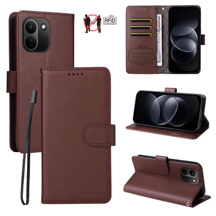 Litchi Texture RFID Blocking 3-Card Wallet Leather Phone Case, For Redmi Note 17 5G / 4G Global 171mm, For Redmi Note 17 Pro+ 5G Global 163mm, For Redmi 17 5G / 4G Global 170mm, For Redmi 15a 5G, For Redmi Turbo 5 Max 5G / Poco X8 Pro Max 5G           ...
