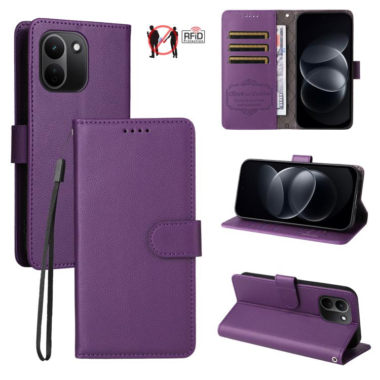 Litchi Texture RFID Blocking 3-Card Wallet Leather Phone Case, For Redmi Note 17 5G / 4G Global 171mm, For Redmi Note 17 Pro+ 5G Global 163mm, For Redmi 17 5G / 4G Global 170mm, For Redmi 15a 5G, For Redmi Turbo 5 Max 5G / Poco X8 Pro Max 5G           ...