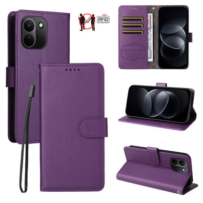 Litchi Texture RFID Blocking 3-Card Wallet Leather Phone Case, For Redmi Note 17 5G / 4G Global 171mm, For Redmi Note 17 Pro+ 5G Global 163mm, For Redmi 17 5G / 4G Global 170mm, For Redmi 15a 5G, For Redmi Turbo 5 Max 5G / Poco X8 Pro Max 5G           ...