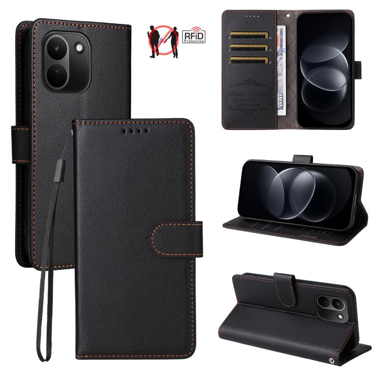 Litchi Texture RFID Blocking 3-Card Wallet Leather Phone Case, For Redmi Note 17 5G / 4G Global 171mm, For Redmi Note 17 Pro+ 5G Global 163mm, For Redmi 17 5G / 4G Global 170mm, For Redmi 15a 5G, For Redmi Turbo 5 Max 5G / Poco X8 Pro Max 5G           ...