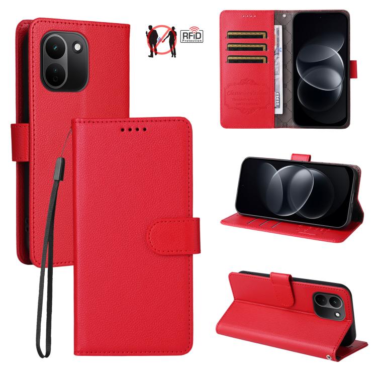 Litchi Texture RFID Blocking 3-Card Wallet Leather Phone Case, For Redmi Note 17 5G / 4G Global 171mm, For Redmi Note 17 Pro+ 5G Global 163mm, For Redmi 17 5G / 4G Global 170mm, For Redmi 15a 5G, For Redmi Turbo 5 Max 5G / Poco X8 Pro Max 5G           ...