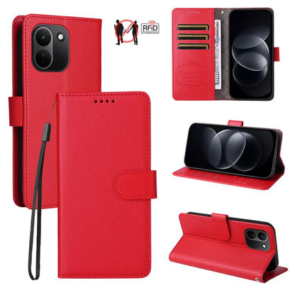 Litchi Texture RFID Blocking 3-Card Wallet Leather Phone Case, For Redmi Note 17 5G / 4G Global 171mm, For Redmi Note 17 Pro+ 5G Global 163mm, For Redmi 17 5G / 4G Global 170mm, For Redmi 15a 5G, For Redmi Turbo 5 Max 5G / Poco X8 Pro Max 5G           ...