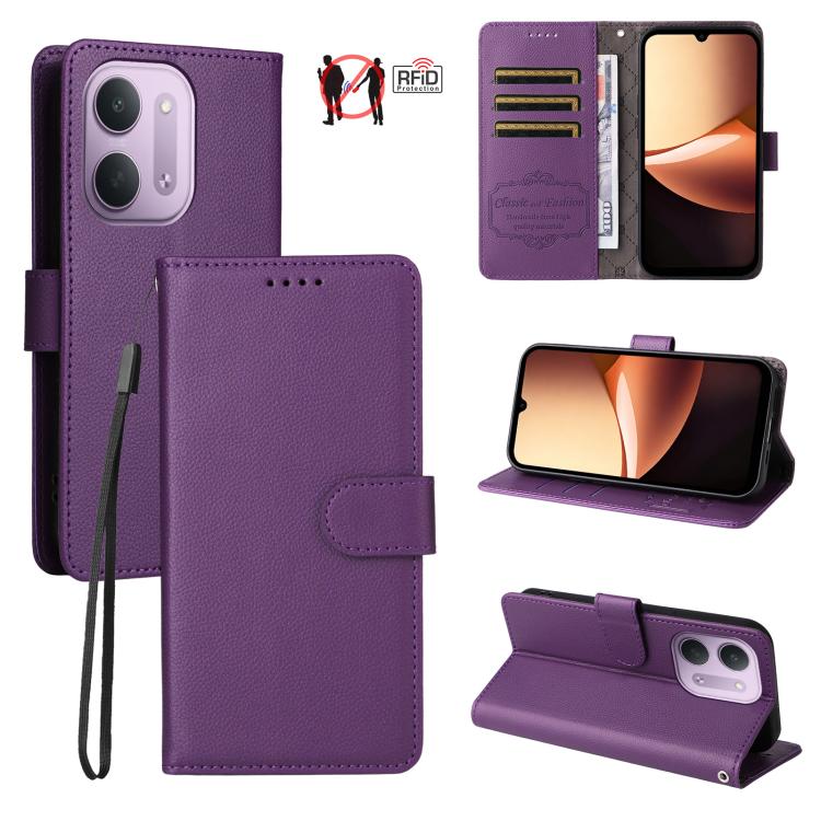 Litchi Texture RFID Blocking 3-Card Wallet Leather Phone Case, For Redmi Note 17 5G / 4G Global 169.7mm, For Redmi 17C 5G, For Redmi Note 17 Pro+ 5G Global 163.4mm, For Redmi 17 5G / 4G Global 170mm, For Redmi K90 Max 5G / K90 Ultra 5G, For Redmi 15a 5...