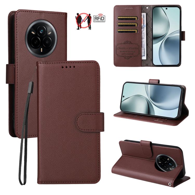 Litchi Texture RFID Blocking 3-Card Wallet Leather Phone Case, For Realme 16 Pro+ 5G, For Realme 16 Pro 5G, For Realme 15x 5G India / Realme C85 5G, For Realme C85 Pro 4G, For Realme 15T 5G, For Realme Narzo 80 Lite 4G / C71 India                      ...