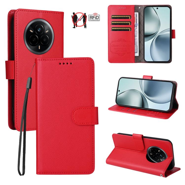 Litchi Texture RFID Blocking 3-Card Wallet Leather Phone Case, For Realme 16 Pro+ 5G, For Realme 16 Pro 5G, For Realme 15x 5G India / Realme C85 5G, For Realme C85 Pro 4G, For Realme 15T 5G, For Realme Narzo 80 Lite 4G / C71 India                      ...
