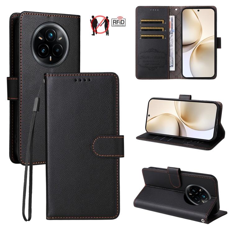 Litchi Texture RFID Blocking 3-Card Wallet Leather Phone Case, For Realme 16 Pro+ 5G, For Realme 16 Pro 5G, For Realme 15x 5G India / Realme C85 5G, For Realme C85 Pro 4G, For Realme 15T 5G, For Realme Narzo 80 Lite 4G / C71 India                      ...