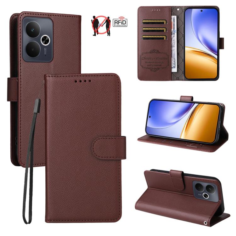 Litchi Texture RFID Blocking 3-Card Wallet Leather Phone Case, For Realme 16 Pro+ 5G, For Realme 16 Pro 5G, For Realme 15x 5G India / Realme C85 5G, For Realme C85 Pro 4G, For Realme 15T 5G, For Realme Narzo 80 Lite 4G / C71 India                      ...