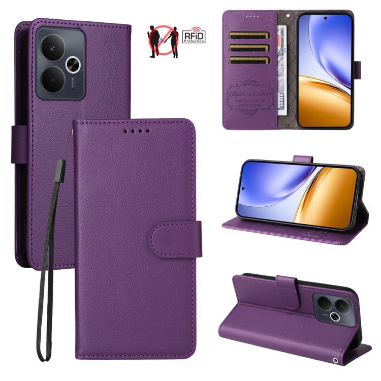Litchi Texture RFID Blocking 3-Card Wallet Leather Phone Case, For Realme 16 Pro+ 5G, For Realme 16 Pro 5G, For Realme 15x 5G India / Realme C85 5G, For Realme C85 Pro 4G, For Realme 15T 5G, For Realme Narzo 80 Lite 4G / C71 India                      ...