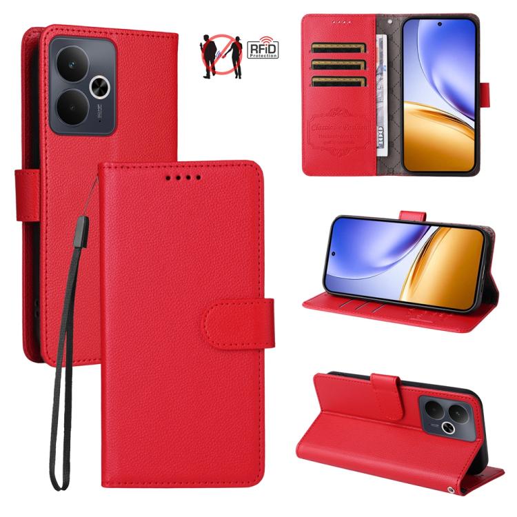Litchi Texture RFID Blocking 3-Card Wallet Leather Phone Case, For Realme 16 Pro+ 5G, For Realme 16 Pro 5G, For Realme 15x 5G India / Realme C85 5G, For Realme C85 Pro 4G, For Realme 15T 5G, For Realme Narzo 80 Lite 4G / C71 India                      ...