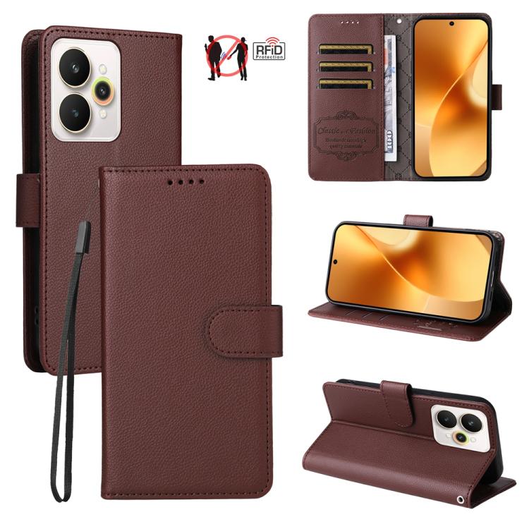 Litchi Texture RFID Blocking 3-Card Wallet Leather Phone Case, For Realme 16 Pro+ 5G, For Realme 16 Pro 5G, For Realme 15x 5G India / Realme C85 5G, For Realme C85 Pro 4G, For Realme 15T 5G, For Realme Narzo 80 Lite 4G / C71 India                      ...