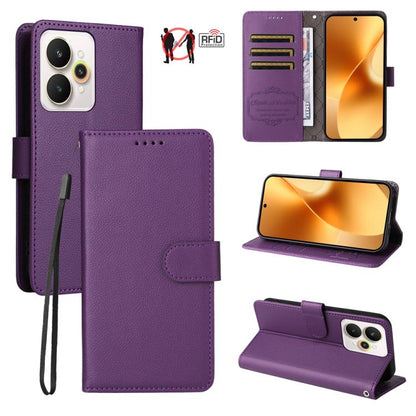 Litchi Texture RFID Blocking 3-Card Wallet Leather Phone Case, For Realme 16 Pro+ 5G, For Realme 16 Pro 5G, For Realme 15x 5G India / Realme C85 5G, For Realme C85 Pro 4G, For Realme 15T 5G, For Realme Narzo 80 Lite 4G / C71 India                      ...