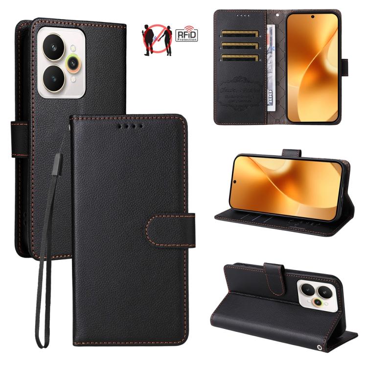 Litchi Texture RFID Blocking 3-Card Wallet Leather Phone Case, For Realme 16 Pro+ 5G, For Realme 16 Pro 5G, For Realme 15x 5G India / Realme C85 5G, For Realme C85 Pro 4G, For Realme 15T 5G, For Realme Narzo 80 Lite 4G / C71 India                      ...