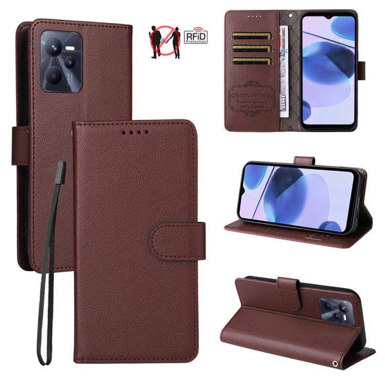 Litchi Texture RFID Blocking 3-Card Wallet Leather Phone Case, For Realme 16 Pro+ 5G, For Realme 16 Pro 5G, For Realme 15x 5G India / Realme C85 5G, For Realme C85 Pro 4G, For Realme 15T 5G, For Realme Narzo 80 Lite 4G / C71 India                      ...