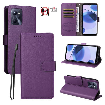Litchi Texture RFID Blocking 3-Card Wallet Leather Phone Case, For Realme 16 Pro+ 5G, For Realme 16 Pro 5G, For Realme 15x 5G India / Realme C85 5G, For Realme C85 Pro 4G, For Realme 15T 5G, For Realme Narzo 80 Lite 4G / C71 India                      ...