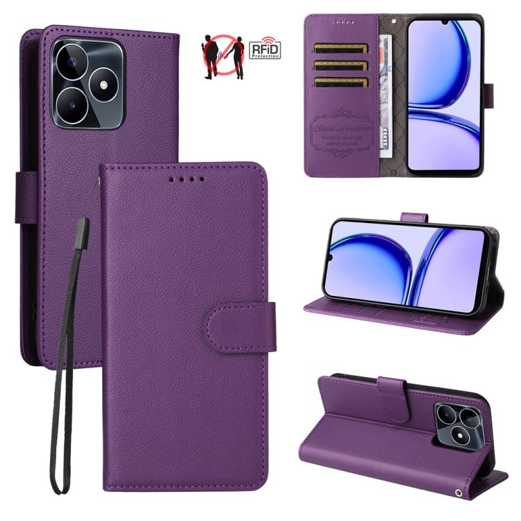Litchi Texture RFID Blocking 3-Card Wallet Leather Phone Case, For Realme 16 Pro+ 5G, For Realme 16 Pro 5G, For Realme 15x 5G India / Realme C85 5G, For Realme C85 Pro 4G, For Realme 15T 5G, For Realme Narzo 80 Lite 4G / C71 India                      ...