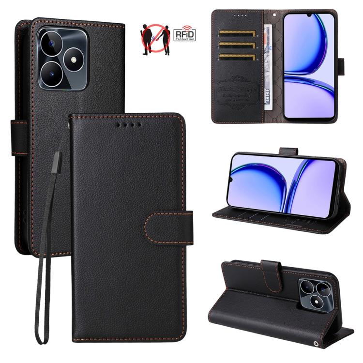 Litchi Texture RFID Blocking 3-Card Wallet Leather Phone Case, For Realme 16 Pro+ 5G, For Realme 16 Pro 5G, For Realme 15x 5G India / Realme C85 5G, For Realme C85 Pro 4G, For Realme 15T 5G, For Realme Narzo 80 Lite 4G / C71 India                      ...