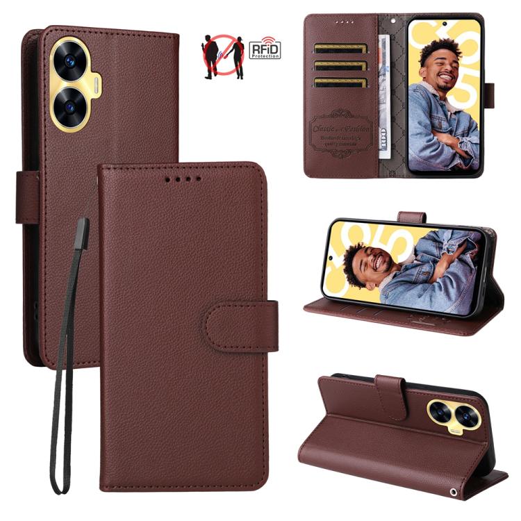 Litchi Texture RFID Blocking 3-Card Wallet Leather Phone Case, For Realme 16 Pro+ 5G, For Realme 16 Pro 5G, For Realme 15x 5G India / Realme C85 5G, For Realme C85 Pro 4G, For Realme 15T 5G, For Realme Narzo 80 Lite 4G / C71 India                      ...