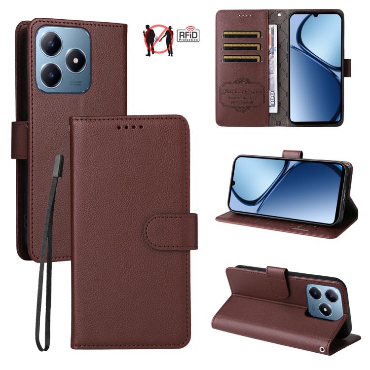 Litchi Texture RFID Blocking 3-Card Wallet Leather Phone Case, For Realme 16 Pro+ 5G, For Realme 16 Pro 5G, For Realme 15x 5G India / Realme C85 5G, For Realme C85 Pro 4G, For Realme 15T 5G, For Realme Narzo 80 Lite 4G / C71 India                      ...