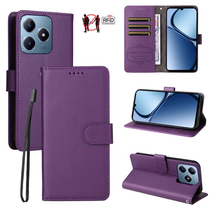 Litchi Texture RFID Blocking 3-Card Wallet Leather Phone Case, For Realme 16 Pro+ 5G, For Realme 16 Pro 5G, For Realme 15x 5G India / Realme C85 5G, For Realme C85 Pro 4G, For Realme 15T 5G, For Realme Narzo 80 Lite 4G / C71 India                      ...