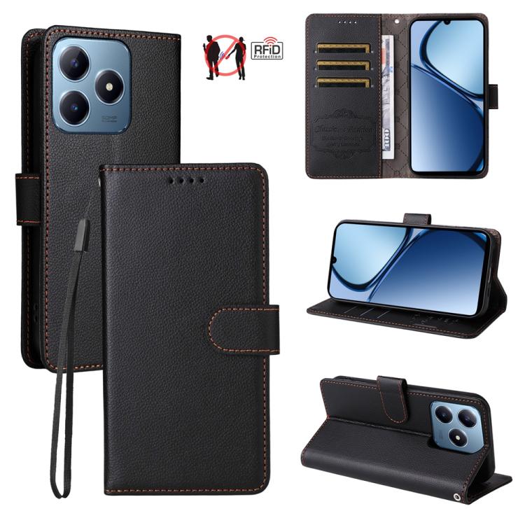 Litchi Texture RFID Blocking 3-Card Wallet Leather Phone Case, For Realme 16 Pro+ 5G, For Realme 16 Pro 5G, For Realme 15x 5G India / Realme C85 5G, For Realme C85 Pro 4G, For Realme 15T 5G, For Realme Narzo 80 Lite 4G / C71 India                      ...