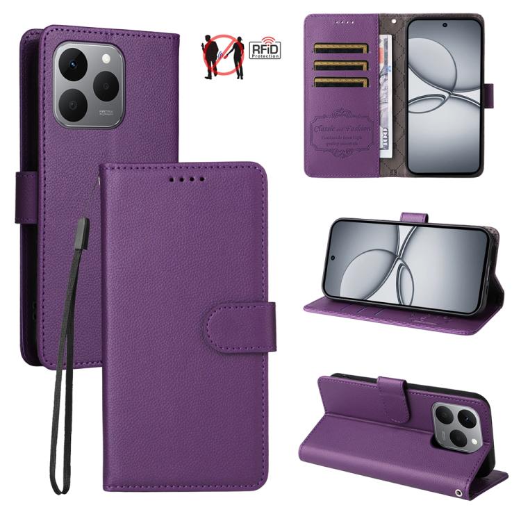 Litchi Texture RFID Blocking 3-Card Wallet Leather Phone Case, For Realme 16 Pro+ 5G, For Realme 16 Pro 5G, For Realme 15x 5G India / Realme C85 5G, For Realme C85 Pro 4G, For Realme 15T 5G, For Realme Narzo 80 Lite 4G / C71 India                      ...