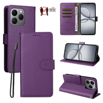 Litchi Texture RFID Blocking 3-Card Wallet Leather Phone Case, For Realme 16 Pro+ 5G, For Realme 16 Pro 5G, For Realme 15x 5G India / Realme C85 5G, For Realme C85 Pro 4G, For Realme 15T 5G, For Realme Narzo 80 Lite 4G / C71 India                      ...