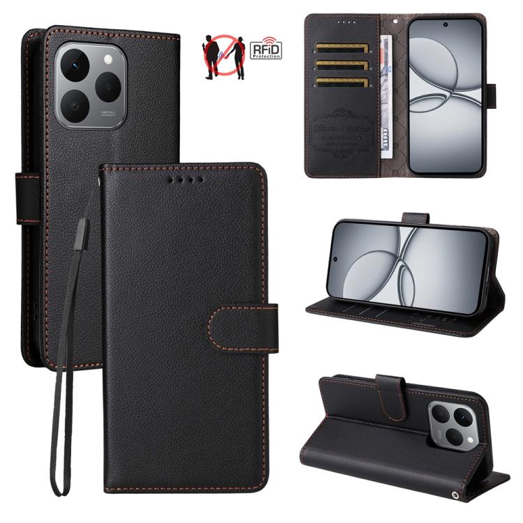 Litchi Texture RFID Blocking 3-Card Wallet Leather Phone Case, For Realme 16 Pro+ 5G, For Realme 16 Pro 5G, For Realme 15x 5G India / Realme C85 5G, For Realme C85 Pro 4G, For Realme 15T 5G, For Realme Narzo 80 Lite 4G / C71 India                      ...