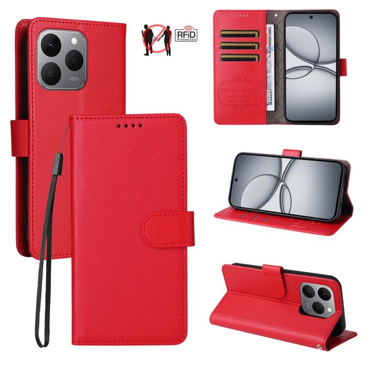 Litchi Texture RFID Blocking 3-Card Wallet Leather Phone Case, For Realme 16 Pro+ 5G, For Realme 16 Pro 5G, For Realme 15x 5G India / Realme C85 5G, For Realme C85 Pro 4G, For Realme 15T 5G, For Realme Narzo 80 Lite 4G / C71 India                      ...