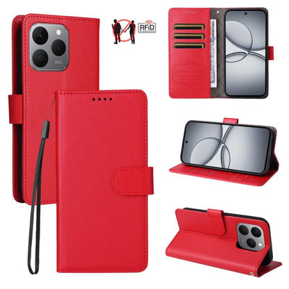 Litchi Texture RFID Blocking 3-Card Wallet Leather Phone Case, For Realme 16 Pro+ 5G, For Realme 16 Pro 5G, For Realme 15x 5G India / Realme C85 5G, For Realme C85 Pro 4G, For Realme 15T 5G, For Realme Narzo 80 Lite 4G / C71 India                      ...