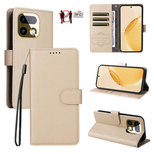 Litchi Texture RFID Blocking 3-Card Wallet Leather Phone Case, For Realme 16 Pro+ 5G, For Realme 16 Pro 5G, For Realme 15x 5G India / Realme C85 5G, For Realme C85 Pro 4G, For Realme 15T 5G, For Realme Narzo 80 Lite 4G / C71 India