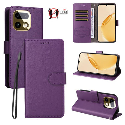 Litchi Texture RFID Blocking 3-Card Wallet Leather Phone Case, For Realme P4R 5G / P4x 4G / C100 4G / C100i, For Realme 16 Pro+ 5G, For Realme 16 Pro 5G, For Realme P4x 5G, For Realme 15x 5G India / Realme C85 5G, For Realme C85 Pro 4G, For Realme 15T ...