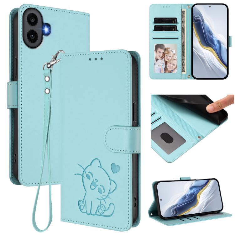 Embossed Heart Cat Leather Phone Case with Hand Strap, For Nothing Phone 4a Pro, For Nothing Phone 4a, For Nothing Phone 3, For Nothing CMF Phone 2 Pro, For Nothing Phone 3a, For Nothing Phone 3a Pro, For Nothing CMF Phone 1, For Nothing Phone 2a