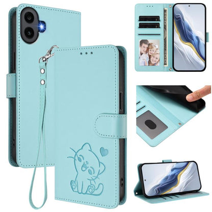 Embossed Heart Cat Leather Phone Case with Hand Strap, For Nothing Phone 4a Pro, For Nothing Phone 4a, For Nothing Phone 3, For Nothing CMF Phone 2 Pro, For Nothing Phone 3a, For Nothing Phone 3a Pro, For Nothing CMF Phone 1, For Nothing Phone 2a